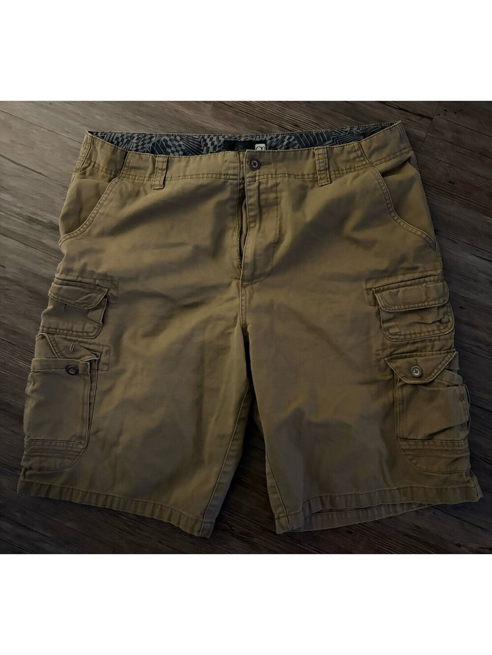 VTG OP Men's Tan Cotton Canvas Cargo Shorts Flat Front 38